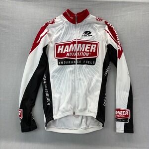Voler Hammer Nutrition Cycling Jersey Mens Small Long Sleeve Full Zip White Red